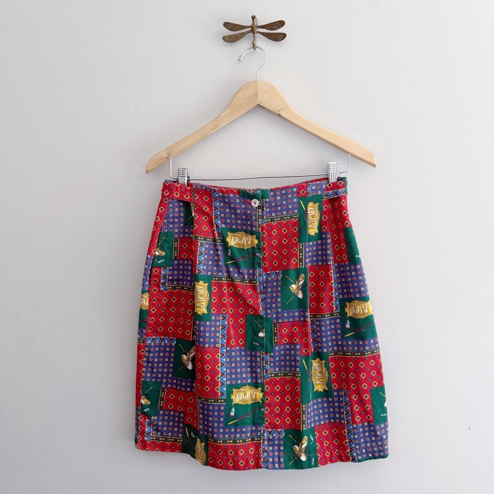 Vintage Colorful Patchwork Golf Print Skirt